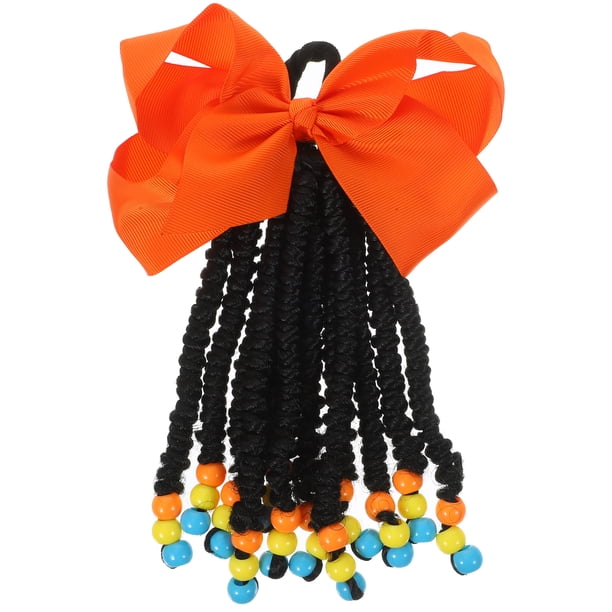 Extensión de cabello con cola de caballo, lazo con cuentas de colores, extensión de cabello con cola de caballo trenzada