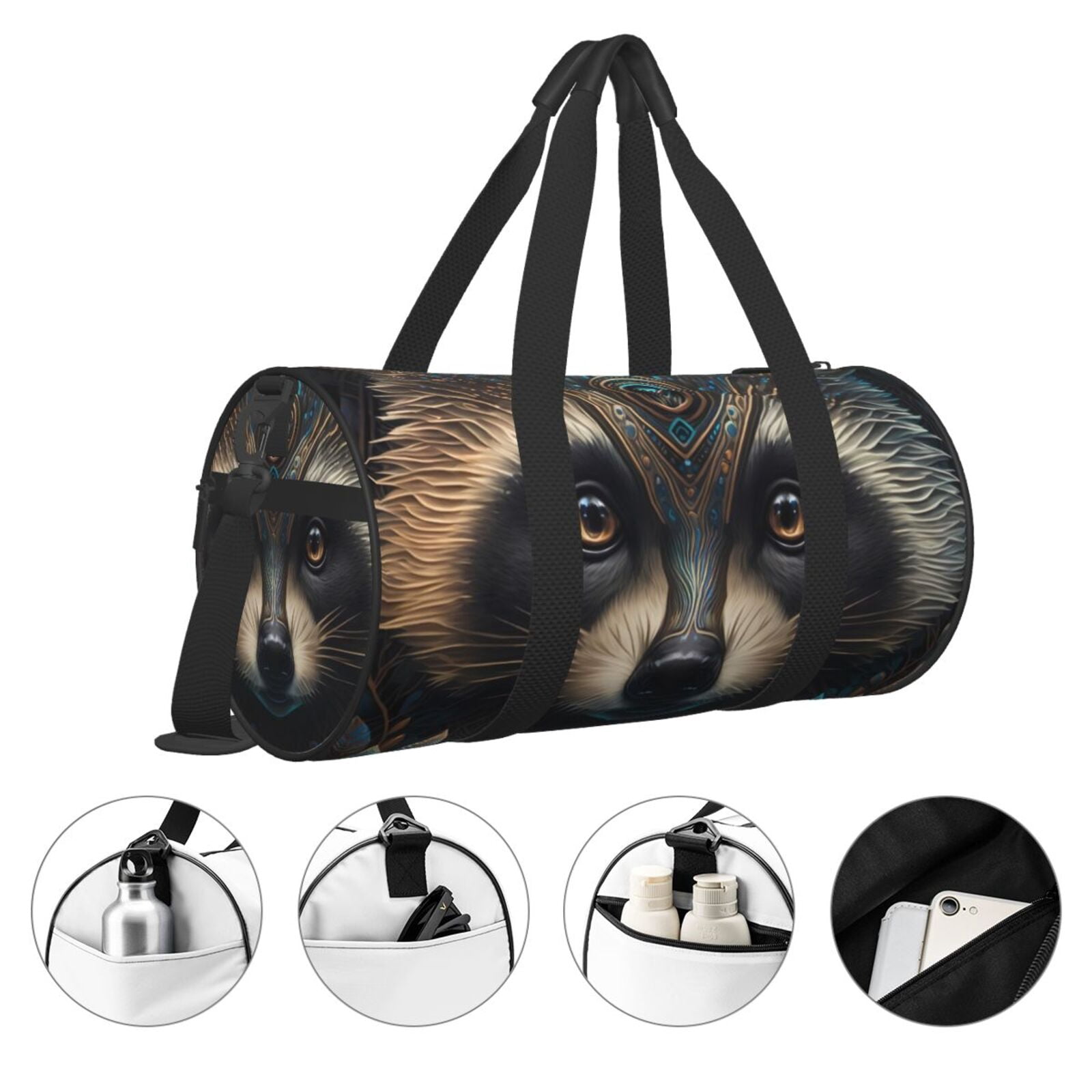 Vsdgher Tribal Style Raccoon 45L Foldable Duffel Bag, Sports Gym Bag,Overnight Bag, Portable Weekender Bag for Airplanes