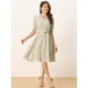 thumbnail image 3 of Vestido floral Allegra K de gasa midi evasé con cuello Peter Pan para mujer Verde Claro L, 3 of 6