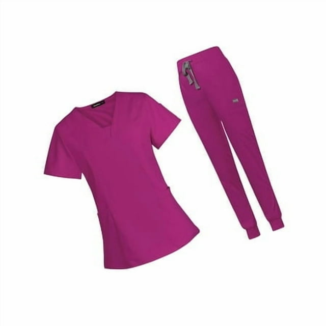 Female Scrub Set Nurse v Women Scrubs neckline Machine Washable Short Sleeves Suit L Rose Red