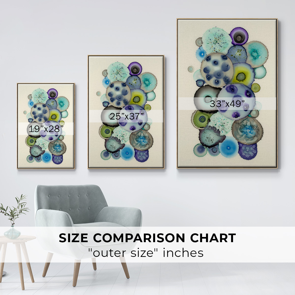 Geodes II Framed Premium Gallery Wrapped Canvas - Ready to Hang - 17 x 25 - Natural Wood Floating Frame