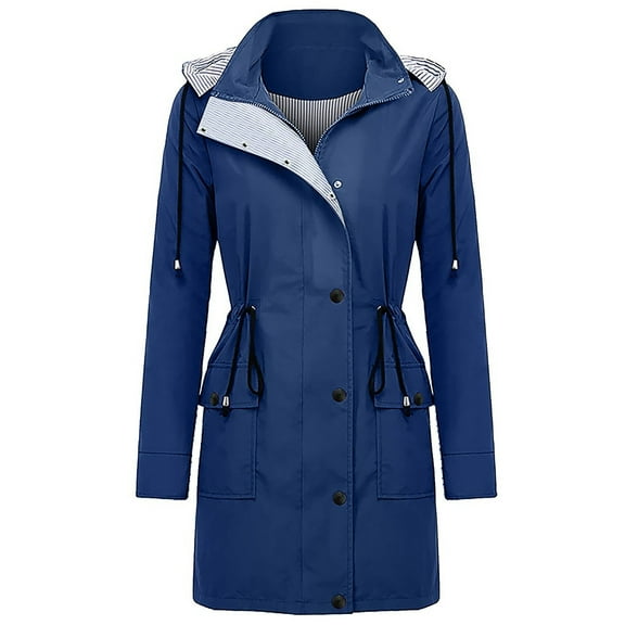 Fesfesfes Women Rain Jacket Outdoor Plus Size Waterproof Hooded Outerwear Windproof Loose Coat Sale on Clearance