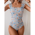 thumbnail image 2 of Womens One Piece Swimsuit Tummy Control Retro Square Neck Bathing Suit for Women Ruched Modest Full Coverage Swimwear, Pink Floral, 2 of 7