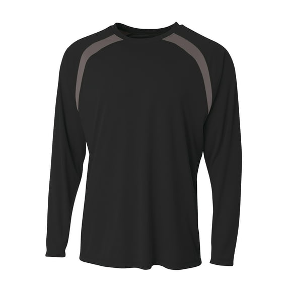 A4 Spartan Long Sleeve Color Block Crew For Men in Black/Graphite | N3003