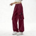 thumbnail image 5 of FRSASU Women's Cargo Pants Casual Hiking Loose Fit Parachute Pants High Waist Baggy Trousers with Multi Pockets Wine, 5 of 6
