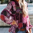 thumbnail image 5 of Camisa de manga larga Mujer Blusa de manga abullonada con estampado bohemio Top, M, Rosa roja Eigraketly AP000088-07B, 5 of 5