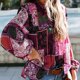 thumbnail image 4 of Camisa de manga larga Mujer Blusa de manga abullonada con estampado bohemio Top, L, Rosa roja seitruly AP000088-08B, 4 of 5