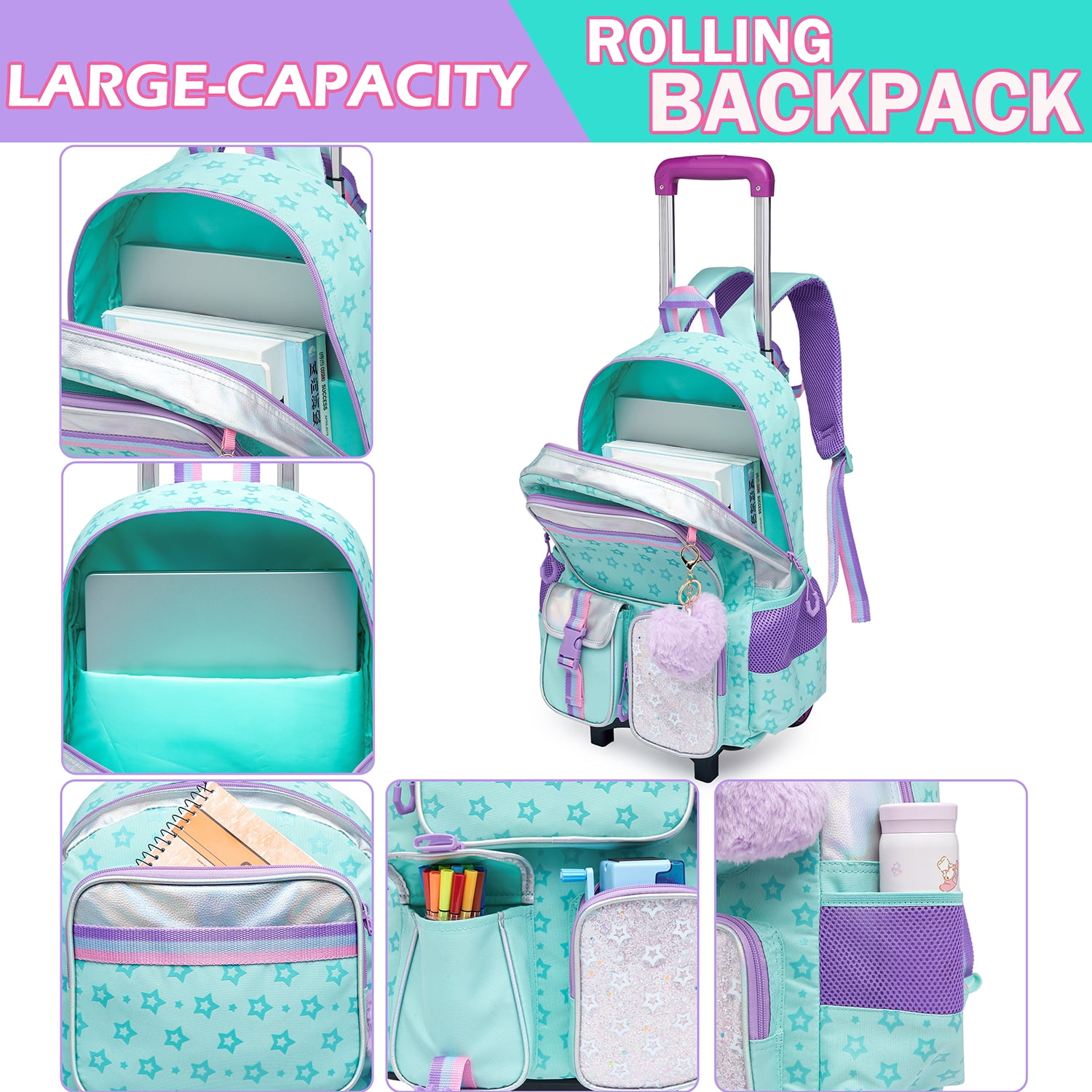 Kids Rolling Backpack for Girls Women 17 Inch Roller Wheels School Bookbag, Wheeled Suitcase Backpacks for Teen - Walmart.com Kids Rolling Backpack for Girls Women 17 Inch Roller Wheels School Bookbag, Wheeled Suitcase Backpacks for Teen - Walmart.com