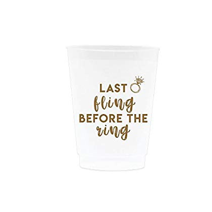 Last Fling Before The Ring Cups - Bachelorette Party Supplies and Bridal Shower Frosted Cups, Set of 12, 16oz Frosted and Gold, Perfect for Bachelorette Party Decorations and Bachelorette Party Favors