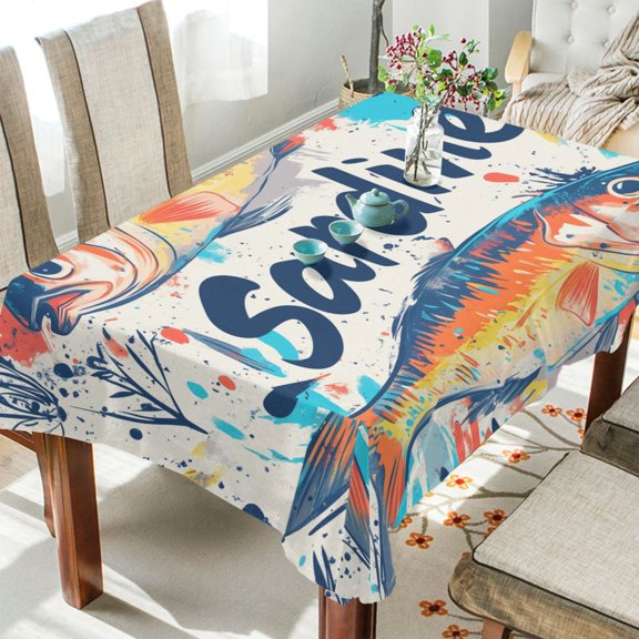 Yayeee Tablecloths for Rectangular Tables 54 x 54 inch Party Table Cover, Yellow Sardines Pattern