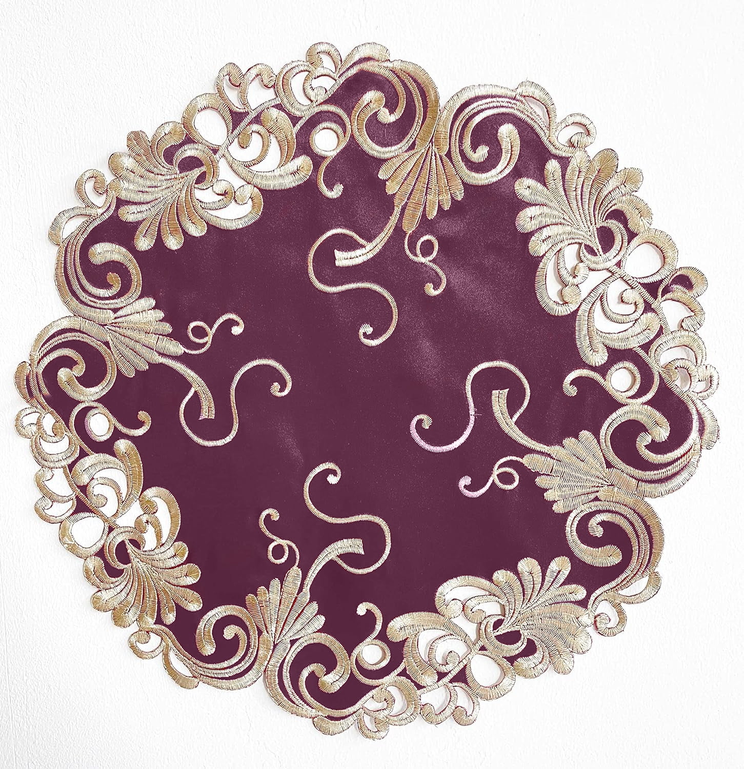 Purple Doilies Set of 4 - Round Placemats European Embroidery for Dining Table