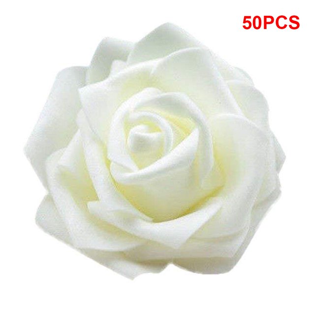 fastboy Pack of 50 Artificial Bionic Flowers PE Foam Simulation Roses Fake Flower Decorations Wedding Party Engagement Presents Cream White