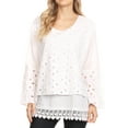 thumbnail image 1 of Sakkas Ayperi Womens Eyelet Embroidered Round Neck Cotton Basic Blouse Top Tunic - White - Medium, 1 of 5