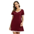 thumbnail image 4 of Women's Short Sleeve V Neck Sleepshirts With Pocket Ladies Home Pajamas Soft Comfy Nightdress,Lightweight Fabric,S-3XL,Wine red, 4 of 6