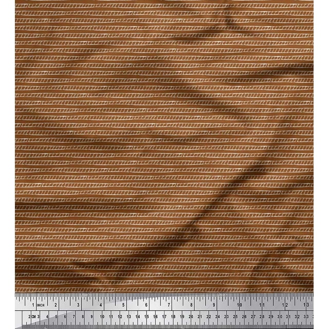Soimoi Brown polyester Crepe Fabric Stripe Hand Drawn Print Fabric by Yard 52 Inch Wide