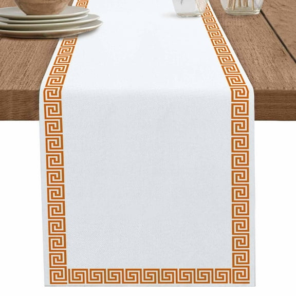 Minimalist Orange Table Runner 90 Inches Long for Dining Table Decor,White Traditional Greece European Greek Art Burlap Linen Farmhouse Table Runner Coffee Table Runners for Kitchen Party Holiday