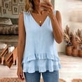 thumbnail image 4 of cocolona Summer Linen Tank Tops for Womens V Neck Sleeveless Asymmetrical Ruffle Hem Shirts Trendy Casual Solid Color Blouses, 4 of 6