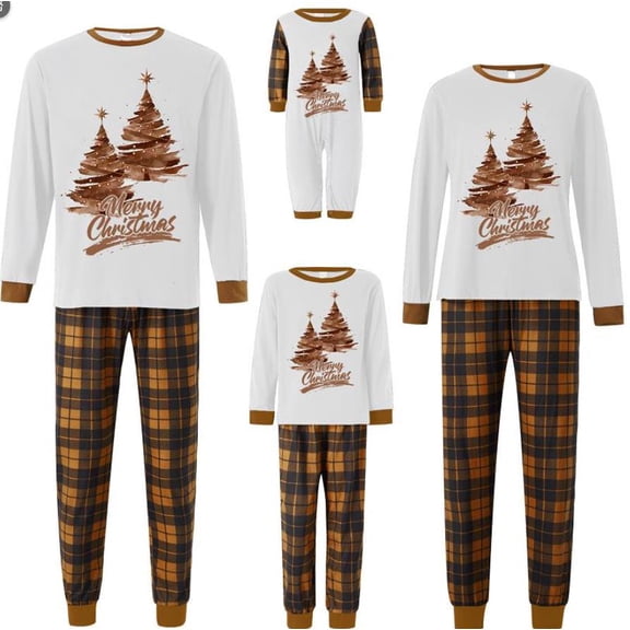 AIGUR Family Matching Christmas Pajamas Reindeer Letter Print Long Sleeve Crew Neck Tops and Plaid Pants for Dad Mom Kids PJs