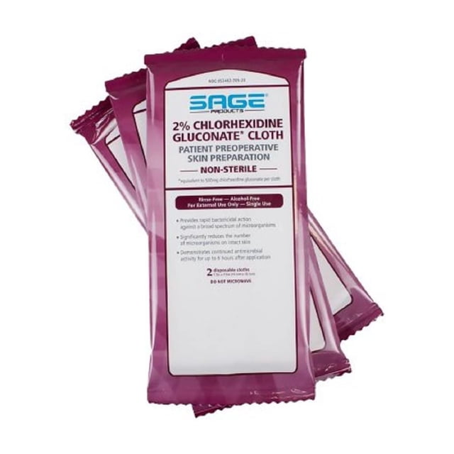 Cloths Sage 2% de gluconato de clorhexidina (CHG), paquete de 3