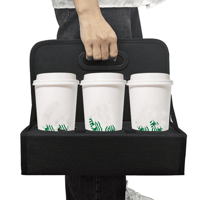 Portabebidas con asa reutilizable, portabebidas portátil para 6 tazas, asegura de forma segura bebidas frías y calientes para entrega (negro)