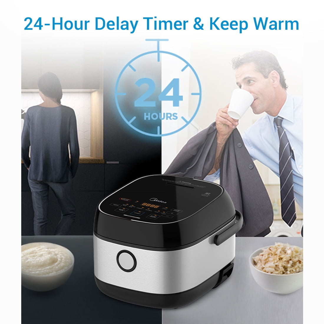 Midea 6-Cup Uncooked Rice Cooker, 360° Induction Heating Technology, 24h Dealy Start & Keep Warm, Non Stick Rice Cookers, 3L