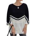 thumbnail image 1 of Women Colorblock Crew Neck Batwing 3/4 Sleeve Knitted Top, 1 of 6