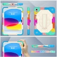 thumbnail image 4 of 360 Rotating Kickstand Case for iPad 10th Gen 10.9" 2022, Silicone Rubber with Pencil Holder Kickstand Hand Strap and Shoulder Strap Rugged for iPad 10th Gen Gen 10.9" 2022, colorful blue+beige, 4 of 9