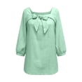 thumbnail image 6 of Linen Tops for Women Bow Tie Front Neck 3/4 Puff Sleeve Casual Blouse Loose Fit Soft Summer Daily Tops by Yigetop Green L, 6 of 6