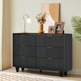 thumbnail image 3 of Weselon 6 Drawer Dresser, Wood Chest of Drawers, Modern Fluted Wide Chest of Drawers, Beside Table for Closet, Storage Cabinet Organizer for Bedroom, Living Room and Entryway, Black, 3 of 8