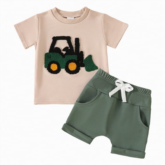 kpoplk Infant Baby Boy Gift Clothes 0-12 Months 2 Piece Outfits Short Sleeve Onesie and Pants Cute Dinosaur Set(Green,12-18 M)