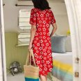 thumbnail image 4 of Moda mujer verano estampado casual cuello en V manga corta vacaciones bolsillos botón vestido Fridja  bnh3060, 4 of 6