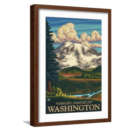 Art.com Paradise Inn, Mt. Rainier National Park, Washington Art Print by Lantern Press, Brown Frame Wall Art, 17" x 23"