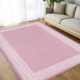 thumbnail image 4 of Pink Geometric 5x8 Area Rugs, White Greek Key Design Burlap Modern Art Non-Skid Rubber Backing Large Rectangle Rugs - Living Room Bedroom Home Office, Indoor Floor Mat Carpets Washable Rug, 4 of 9
