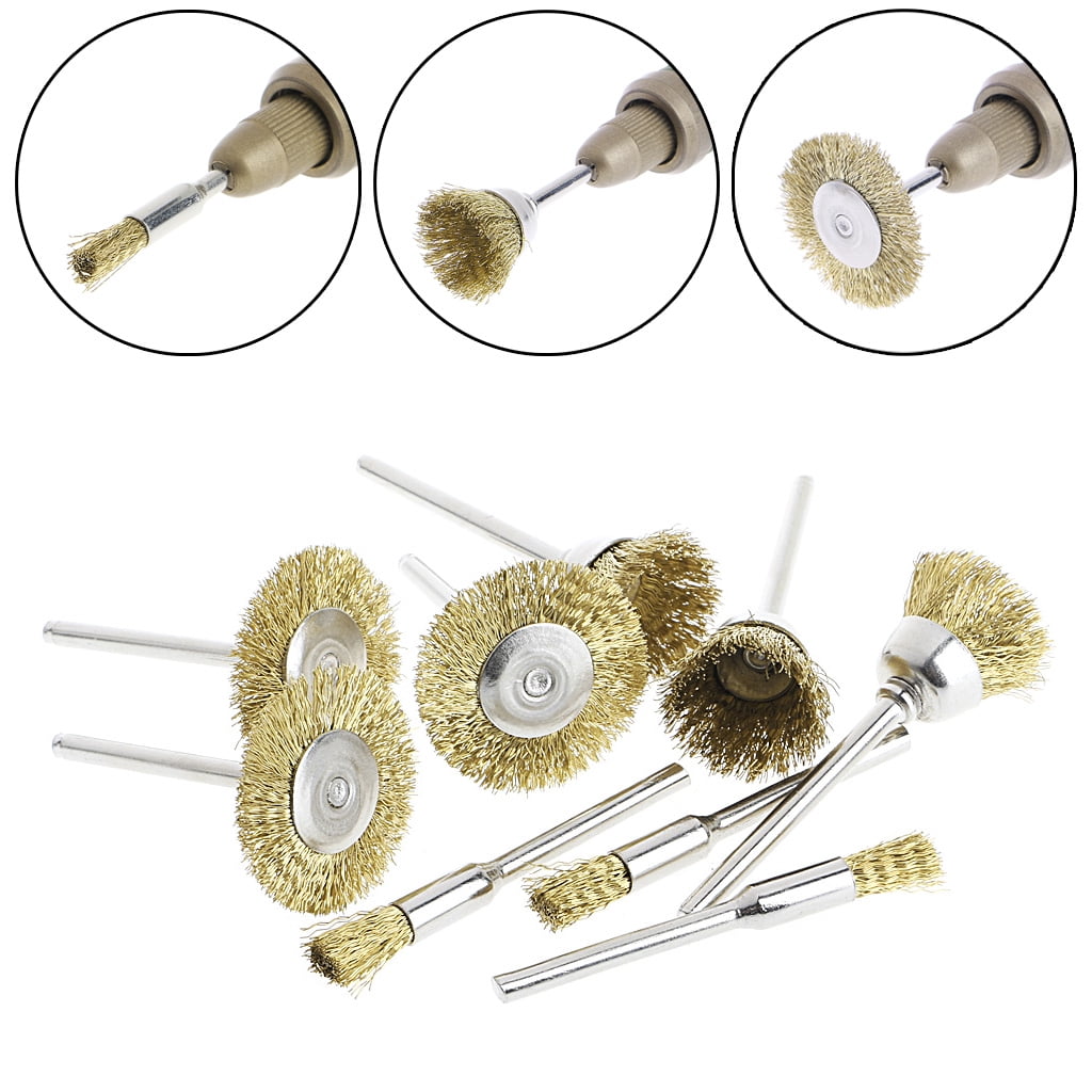 Reinly 9 Brass Brush Wire Wheel Brushes Die Grinder Rotary Electric Tool for Engraver Drill Bits 