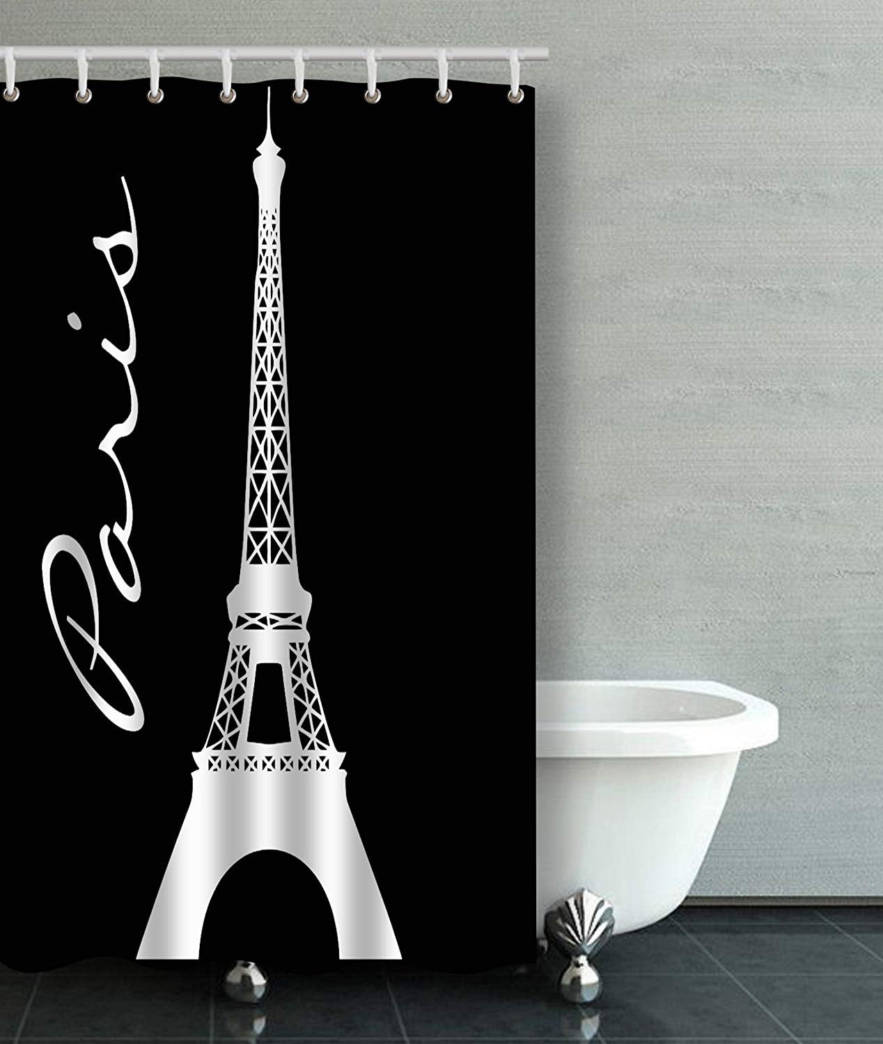 Details about   Black White Shower Curtain Paris France Tour Print for Bathroom