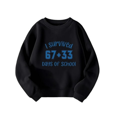 WOYY Girls 100 Days Of School Sweatshirt Letter Print Crew Neck Sports Shirt Sizes 11-12
