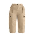 thumbnail image 6 of Women's Cargo Bermuda Shorts with Utility Pockets - Mid-Waist Zipper Fly Casual Capri Pants, Loose Fit Cotton-Blend Walking Shorts for Summer Khaki XXL, 6 of 7