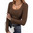 thumbnail image 4 of 3PCS Long Sleeve Basic Tops for Women, Women's Ribbed Scoop Neck Slim Fitted T Shirts Basic Solid Long Sleeve Layering Tee Tops, 4 of 4