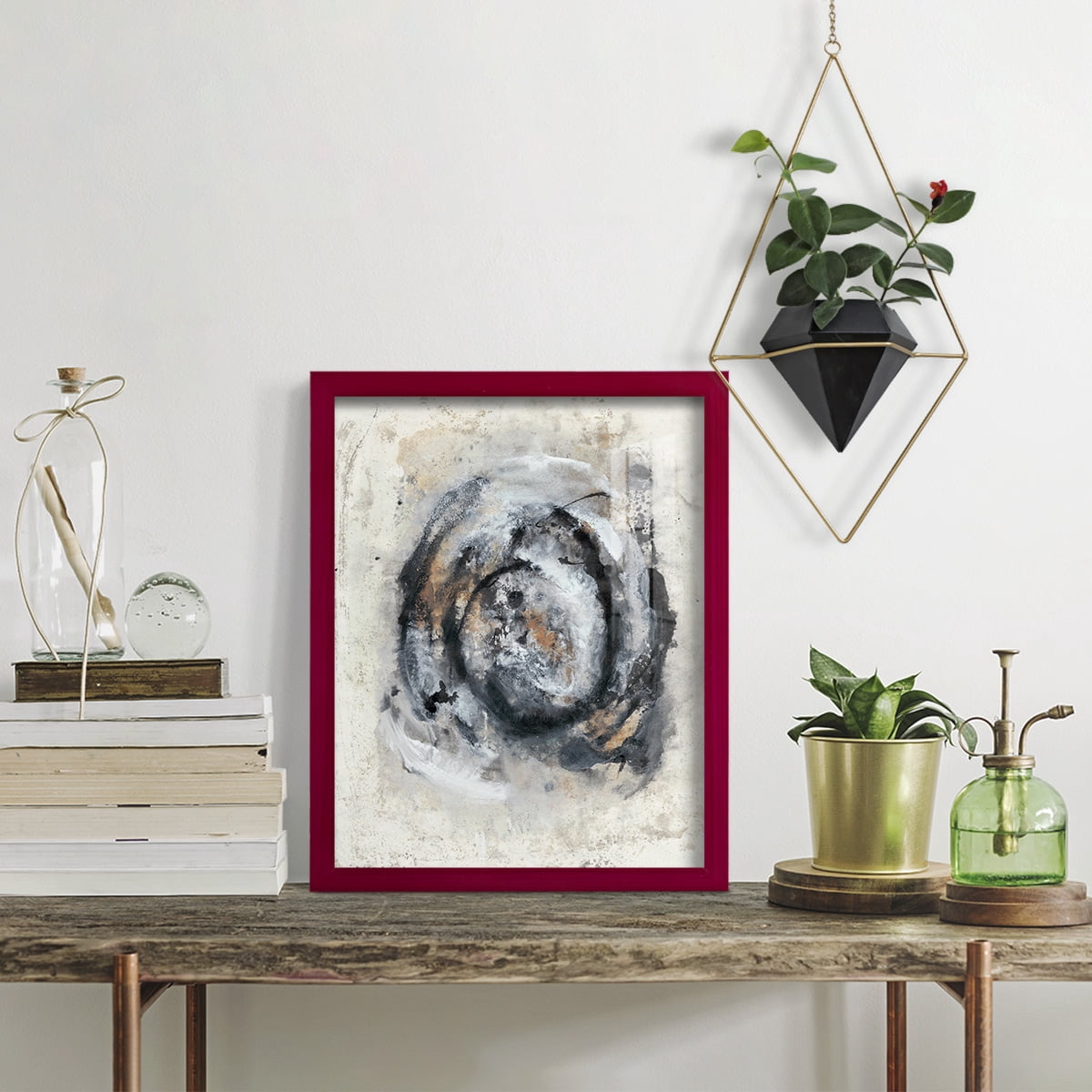 Circular Energy IV -Framed Print w/glass-Cherry Red