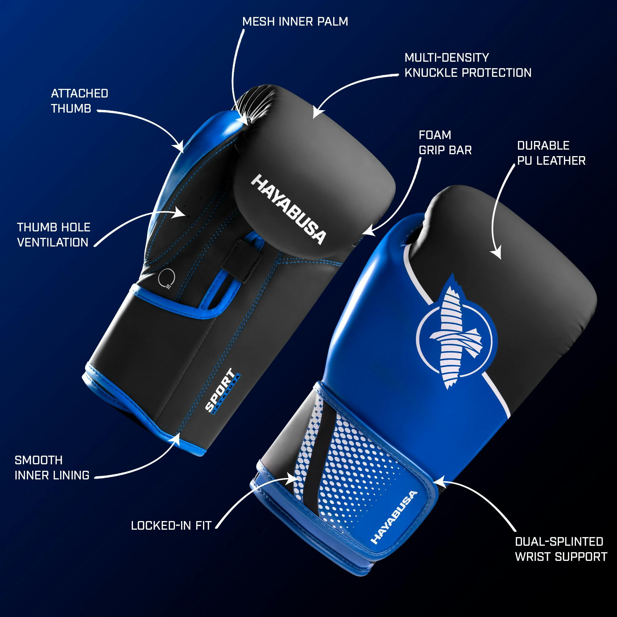 Hayabusa Sport Boxing Gloves - Blue/White, 14oz