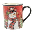 thumbnail image 2 of Tabletop Christmas Lodge Snowman Mug Ceramic Pine Trees Birds Beverage 29042, 2 of 5