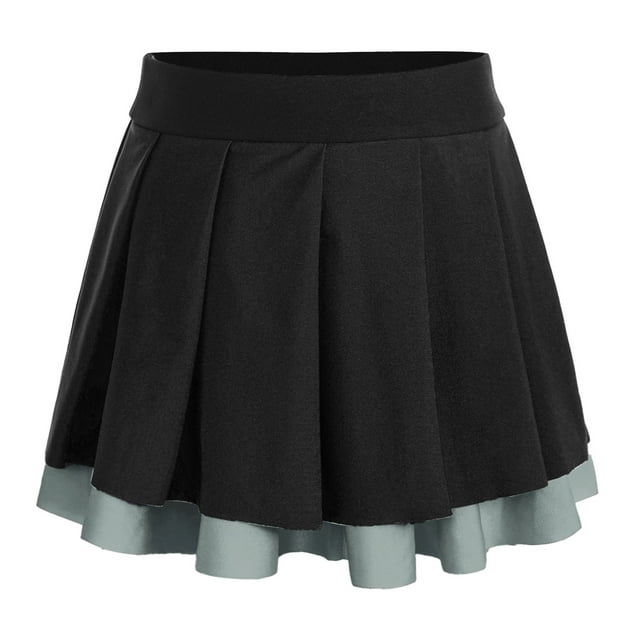 LiiYii Jupe Plissée Mini à Taille Élastique pour Filles, Jupes de Danse, Uniforme de Performance Cheerleading, Noir 16