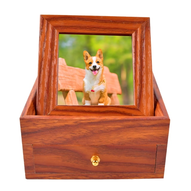 Pet Urns for Cats and Dogs Drawer Storage Dog Urn Sealed Moisture-Proof Pet Memorial Box Solid Wood Pet Memorial Urns with Photo Frame Keepsake Memory Box Ash Urn for Pets
