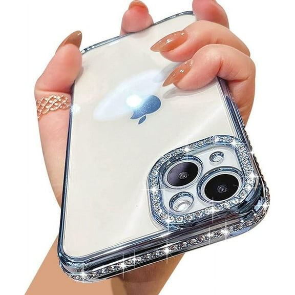 Compatible with iPhone Case,Luxury Glitter Bling Sparkly Diamond Electro Plated Frame Edge Border Full Body Protective Clear Soft Shockproof Cover Phone Case (Pink,iPhone 15)