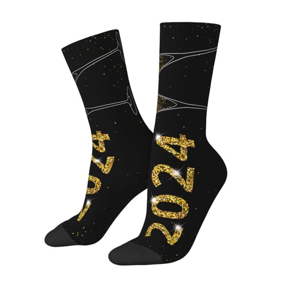 Logiee Happy New Year 2024 (2) Print Adult Socks for Men & Women,Calf Socks, Ankle Socks,Boots Socks,Breathable Casual Sock,Unisex Crew Socks