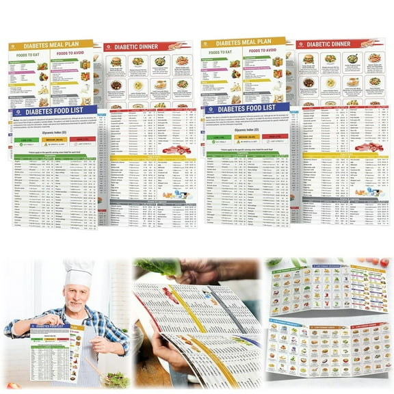 Craft Supplies,Set Of 2 Food List Laminated Meal Planner For W/Serving Size Food To Avoid Glycemic Index Pamphlet Grocery Foods Nutrition List Vitamin
