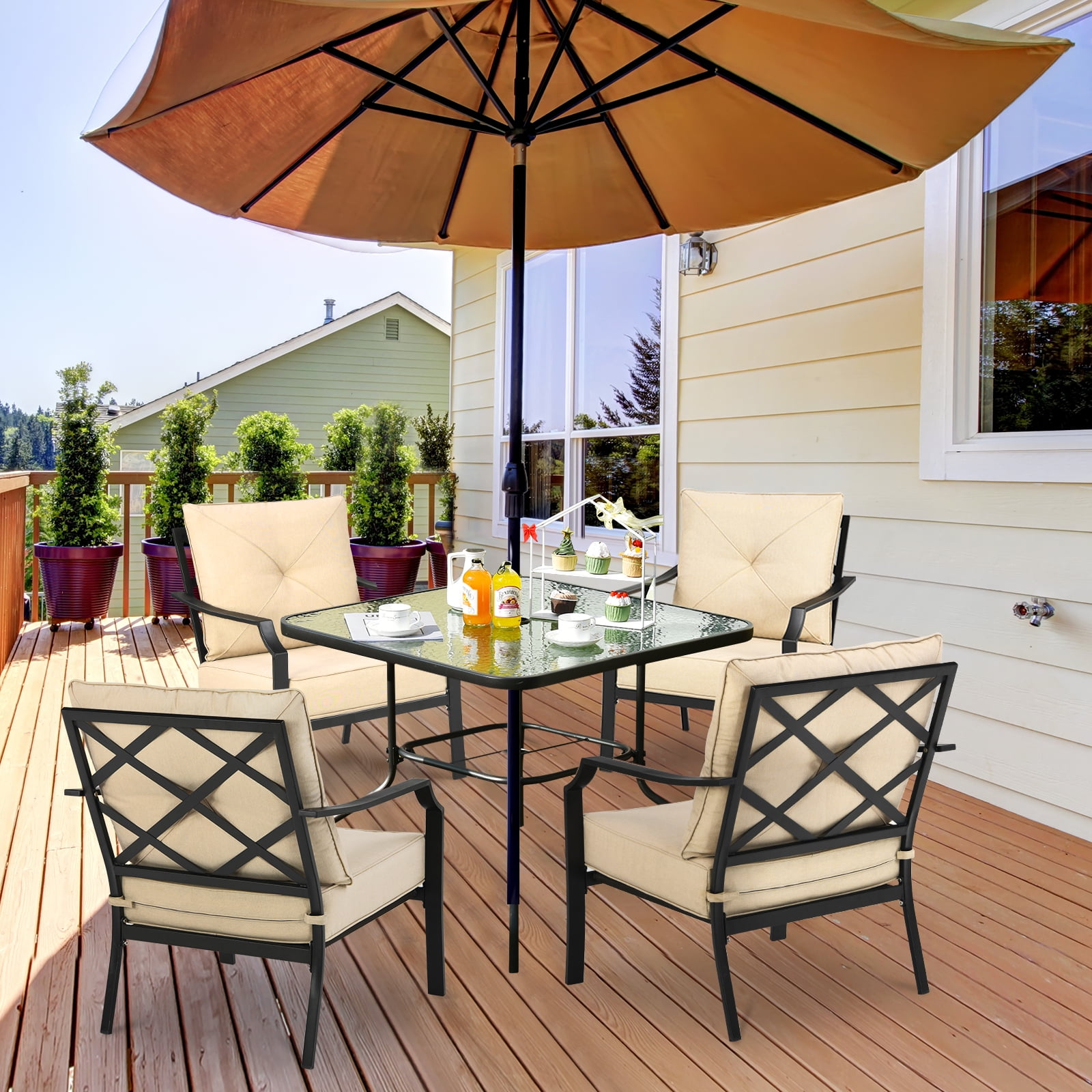 Patiojoy Set of 2 Patio Dining Chairs Outdoor Armchairs w/Padded Cushions for Backyard Garden Balcony