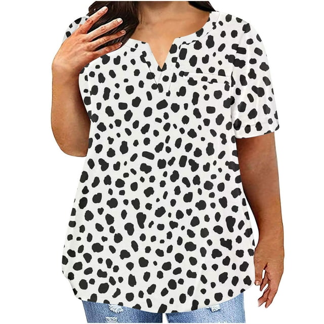 Économies en Liquidation! BEFOKA T-Shirt Grande Taille pour Femmes, Blouse Décontractée d'Été pour Femmes, T-Shirt à Manches Courtes Imprimé Col Rond Ample pour Femmes