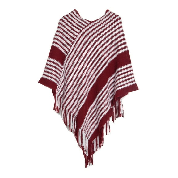 Women's Fashion Fringe Spring And Autumn Winter Batsleeve Sweater Pullover Striped Cape Sweater Shawl Ladies Wraps And Shawls Or Capes Shawl for Women plus Size Scarf Wraps for Women Evening Wraps And