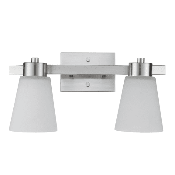 Prominence Home Fairendale 2-Light Brushed Nickel Bathroom Vanity Light with Frosted Glass Shade